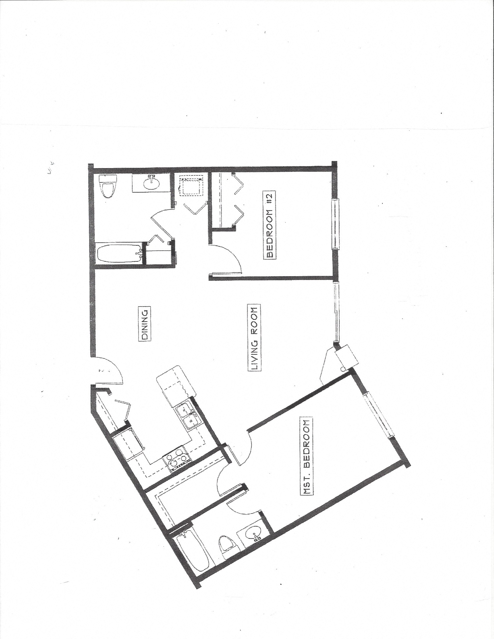 Floor plan for 2 beds, 2 baths, 984 sqft